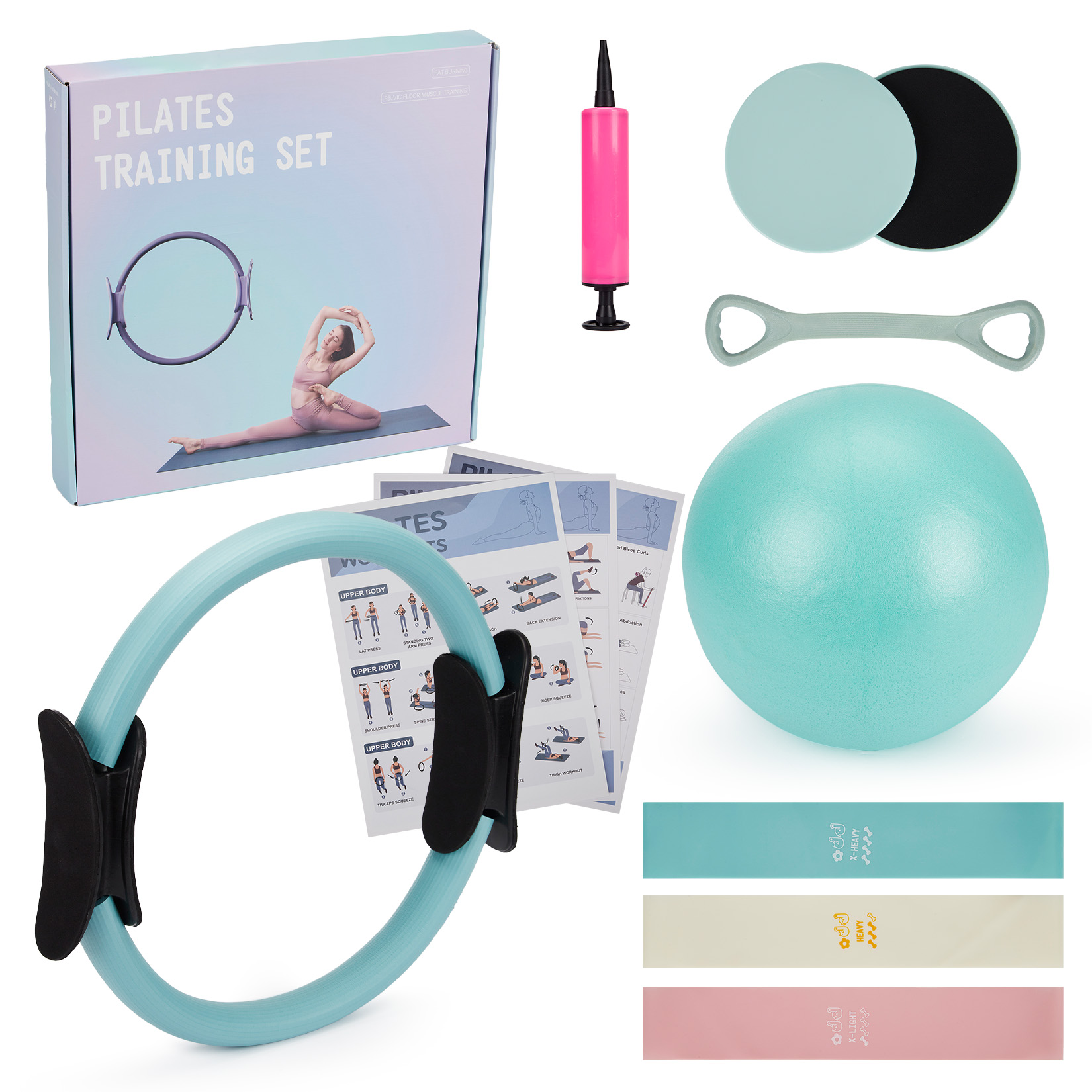 Pilates Yoga Tone - Pilates trainingsset, 6-in-1 pilatesring, oefenbal, weerstandsbanden,